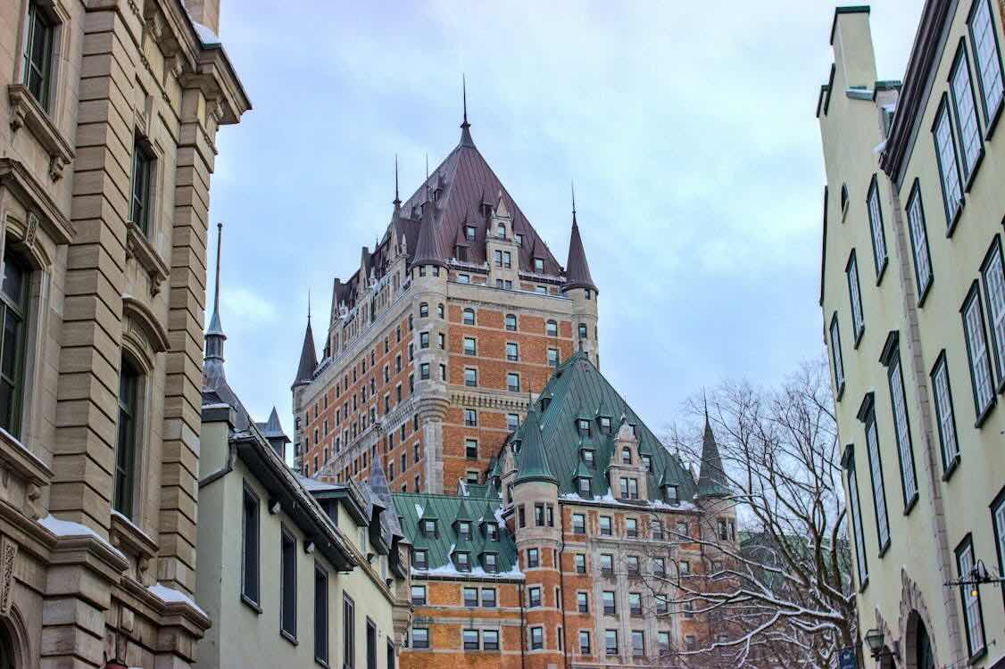 Le Chateau Frontenac seen from street level in old quebec Le Chateau Frontenac seen from street level in old quebec